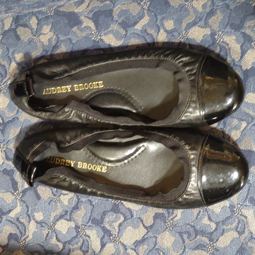 Audrey Brooke Black Leather Flat Ballet Shoes